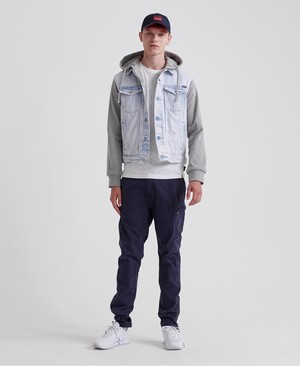 Superdry Hooded Highwayman Trucker Férfi Kabát Világos Kék | UAHFR5306